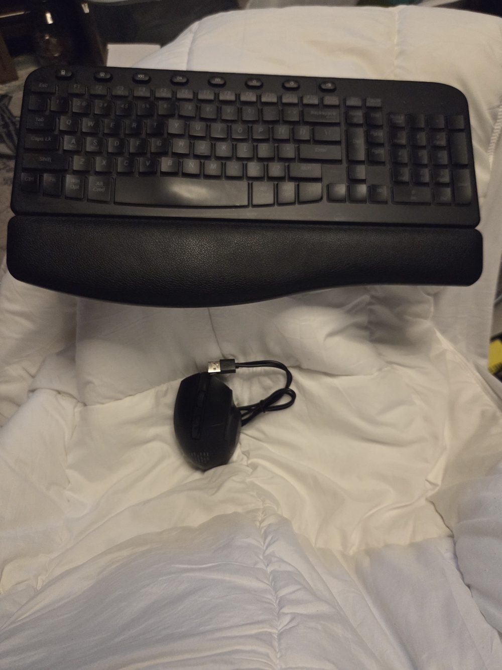 Black Ergonomic USB Keyboard with Wrist Rest + USB Mouse